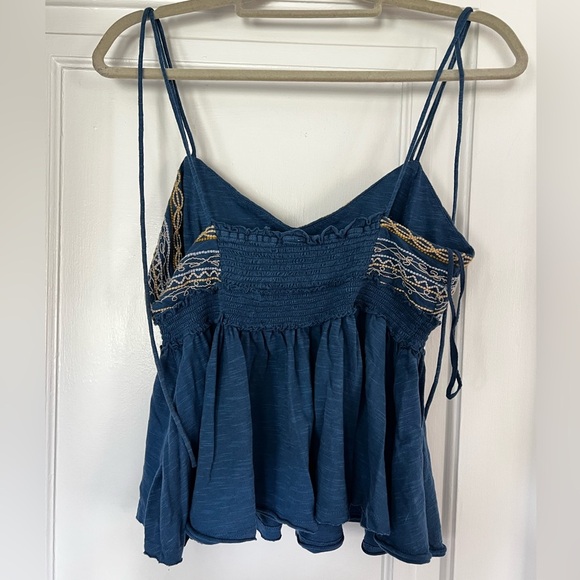 Free People Blue Embroidered Boho Festival Tank Top – Size L - Picture 4 of 6